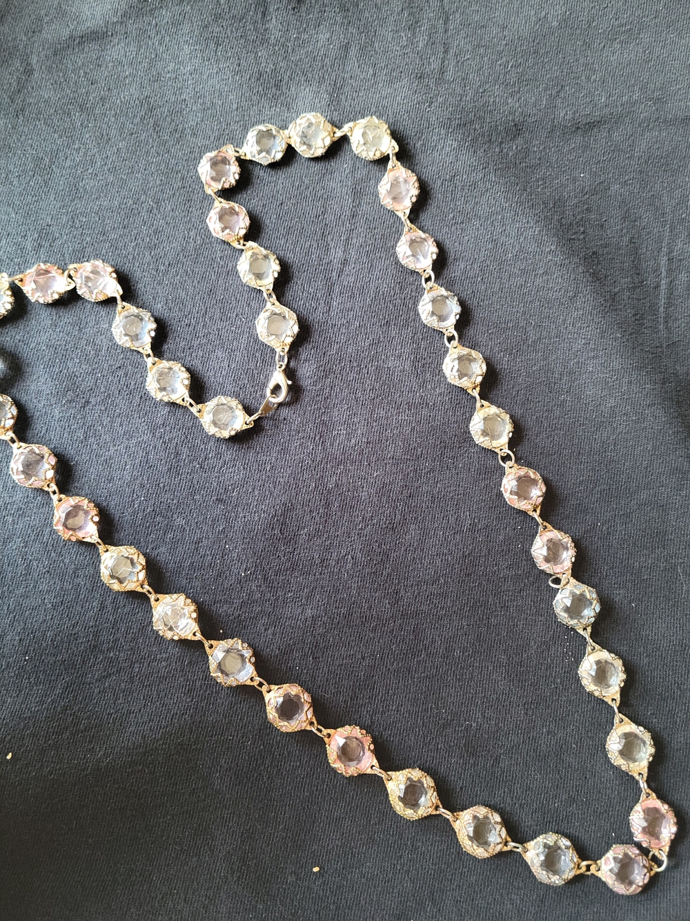 Gold-Tone Pink & Clear Crystal Link Necklace